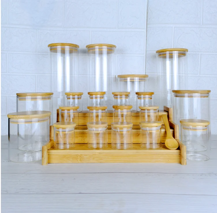 6oz  set of 12 High borosilicate glass Spice Jars with Bamboo Airtight Lids