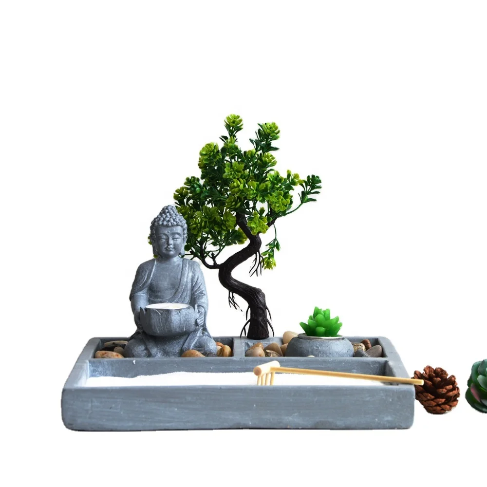 Мини fengshui Будда дзен садовые песочные грабли с бонсай для рабочего стола авторским