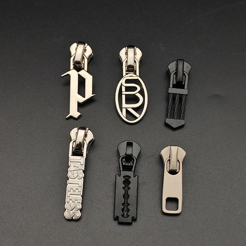 OEM тисненый логотип бренда zip тянет на заказ дизайнерский металлический пулер молнии с ползунком для сумки/одежды