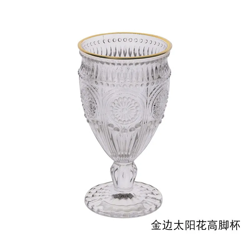 Wholesale Cheap Embossed Sunflower Design Classic Water Drinking Juice Jug Goblet Glass