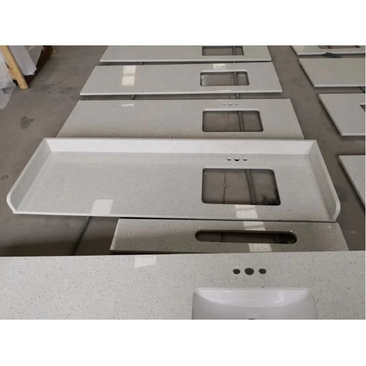 Sparkle white glass kitchen quartz stone worktops and cabinet bathroom vanity top