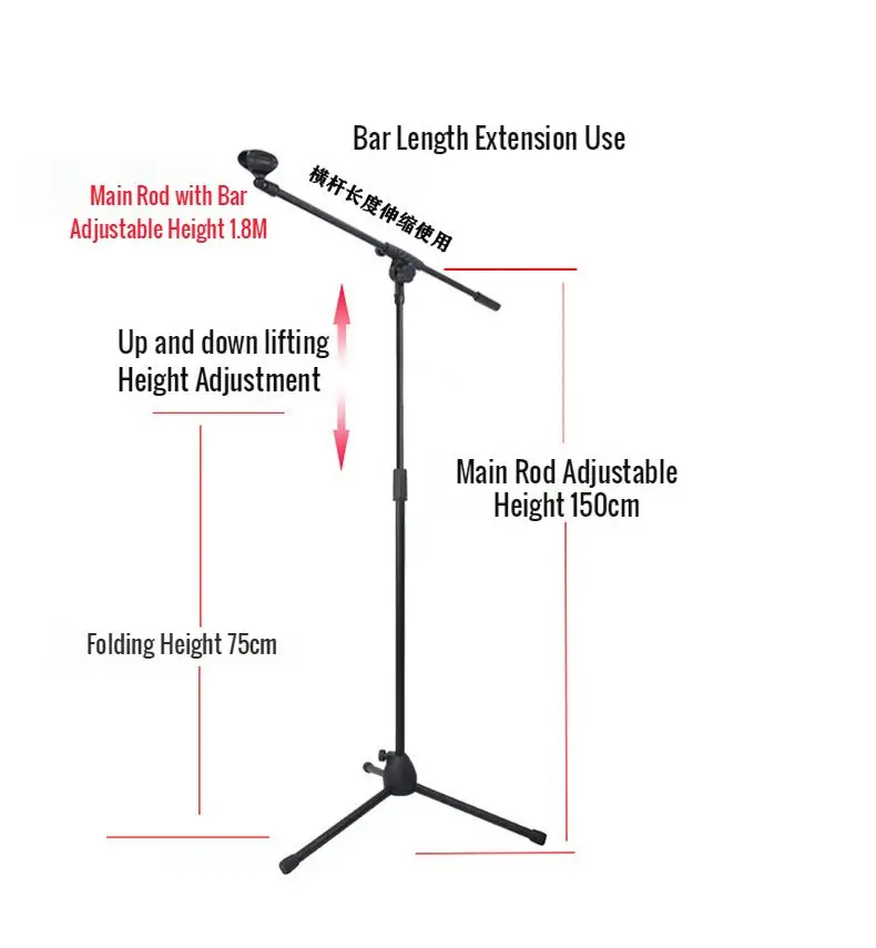 OEM Professional Studio Adjustable Mic Stands Clip Mike Stand Floor Tripod Microphone Holder Microphone Stand