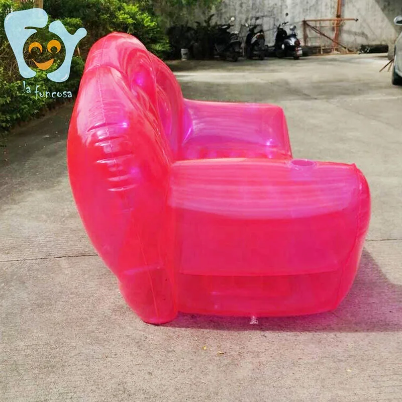 OEM Inflatable Clear Pink Double Person Sofa Blow UP Chairs Portable Camping Yard Couchs Inflatable Patio Furniture