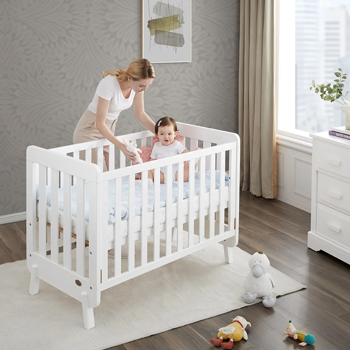 Only B2B Boori Baby Bedside Sleeper Crib Adjustable Wooden Co Sleeper Baby Bed For New Born