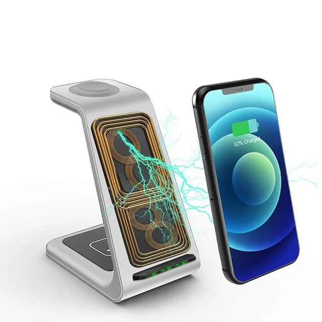 
QI 3 in 1 wireless charger station for Apple 10W Fast Charge T3 Desk Top Charging Stand 