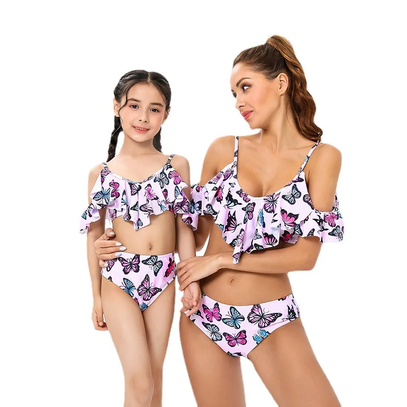 Family Matching Swimsuits Floral Printed Mom And Me Swimwear Women Girl Bathing Suits Trunks Couples Holiday Beachwear