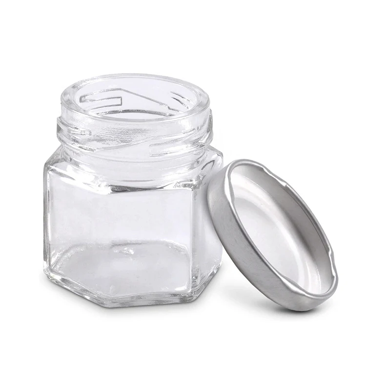 Food Grade Hexagon Magnetic Glass Spice Jars with Tinplate Metal Lid 1.5oz 45ml