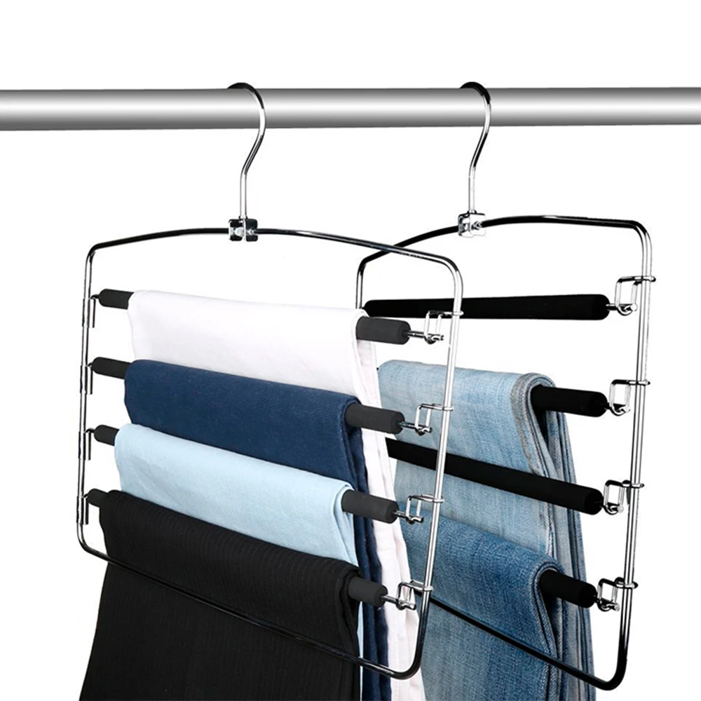 XUNZE 4 Layers Pants Hangers Space Saving Scarf Trouser Hangers Closet Organizer Wardrobe Non Slip Hangers For Cloths