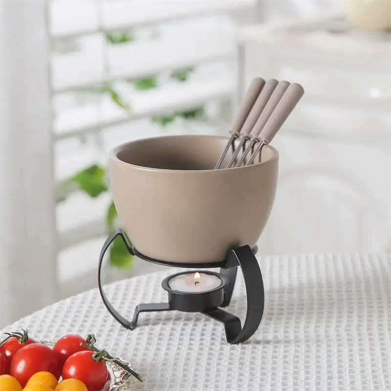 modern mini candle butter warmer cheese chocolate ceramic fondue set