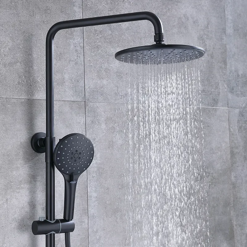 Modern Matte Black Brass Round Shower System Hot Cold Water Shower Faucet Mixer 3-Way Shower Column for Bathroom