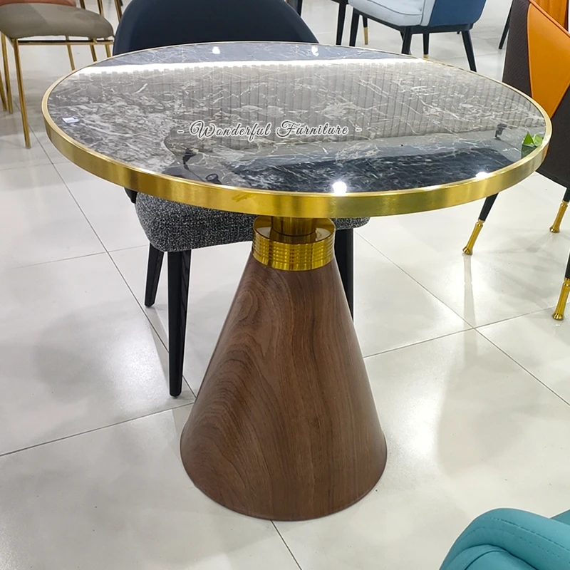 80 CM Round Black Mirrored  Coffee Table Fashion Metal Leg Rock Plate CoffeeTable