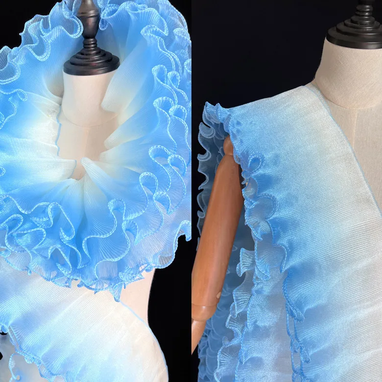 Gradient ruffle edge original three-dimensional pleated large lace iridescent gradient organza fabric