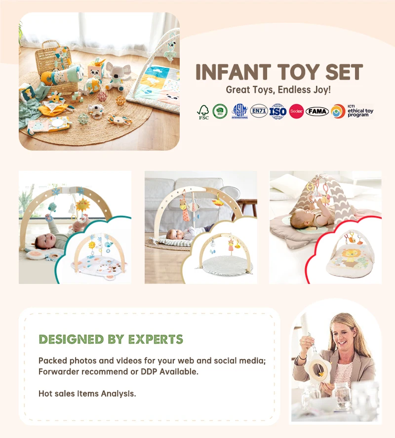 Kids Education Wood Baby Toy Triangular Fitness Newborn Frame Baby Activity Play Gym With Baby Teething Toy