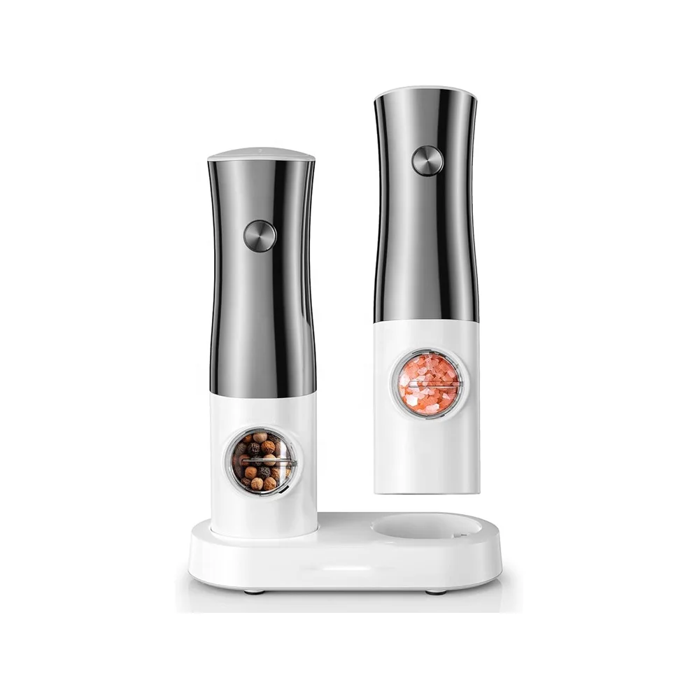 Electric Salt And Pepper Grinder Set Stainless Steel Top With Type-C Rechargeable Base