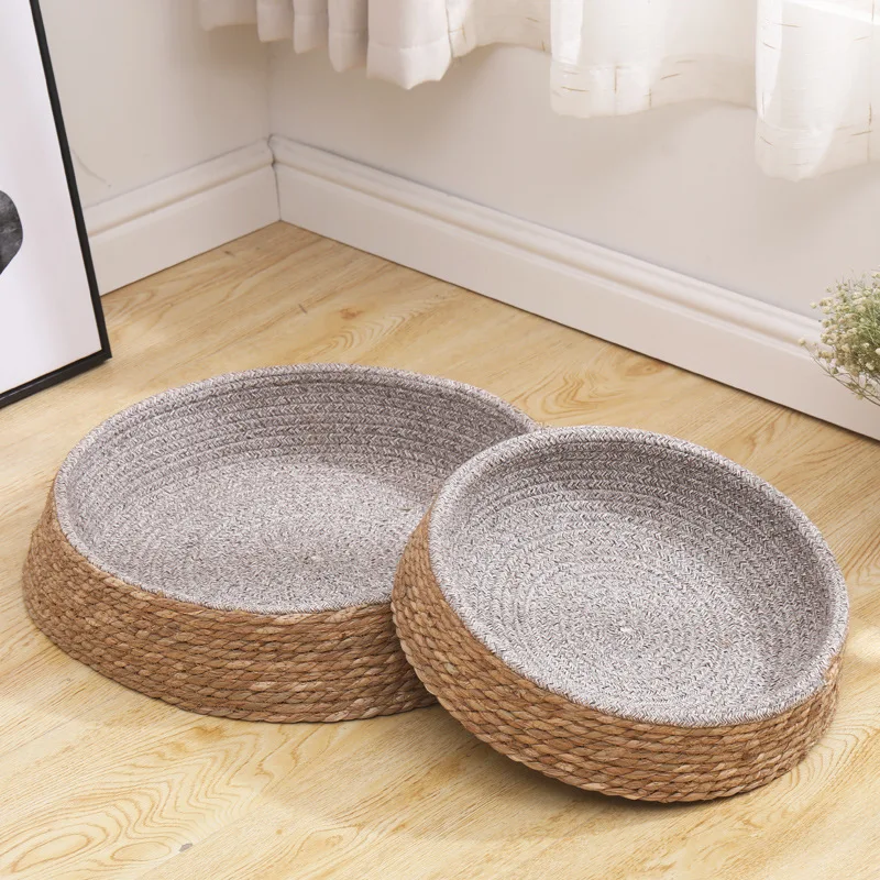 
Wholesale High Quality Chew Proof Durable Flat Willows Weave Round Cat Dog Wicker Bed Rattan Cat Bed 