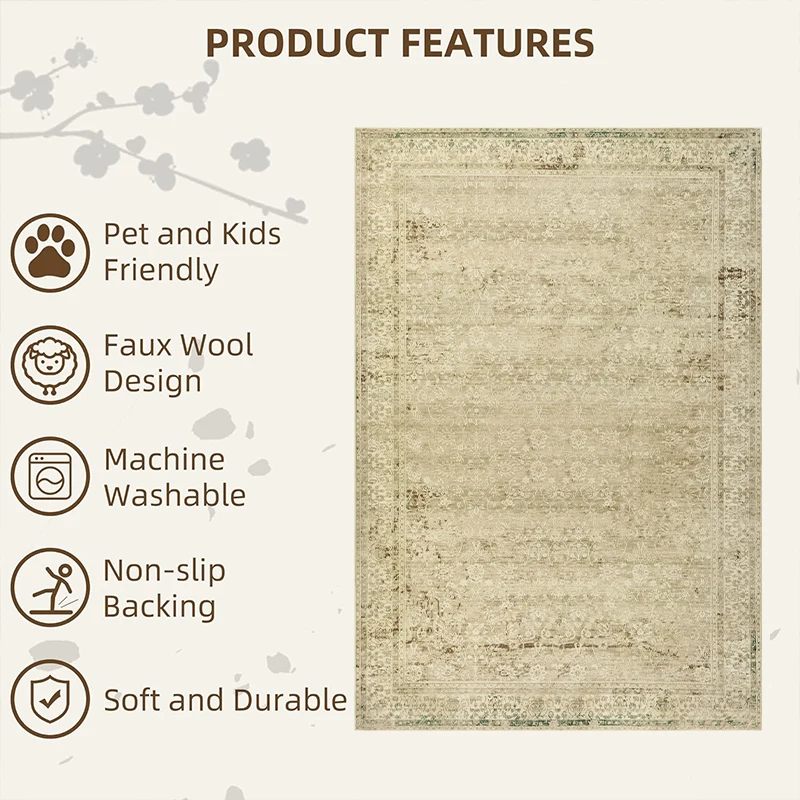 machine washable Vintage Rug Indoor Floor Cover Print Distressed Carpet Brick  Kitchen Living Room Bedroom Dining Room