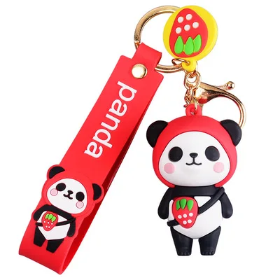 wholesale 2021 soft  3D PVC rubber panda silicone keychain China lucky keyring