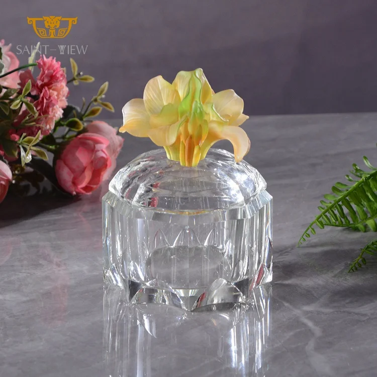 Glass Sandalwood Container Flower Lid Jewelry Sundries Box Clear Crystal 2024 New Creation Instagram Novelty Glass Jar
