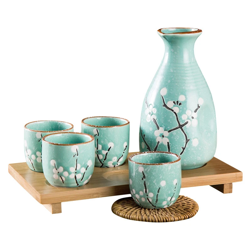 Wholesale Japanese Cherry Blossom Ceramic Sake Set