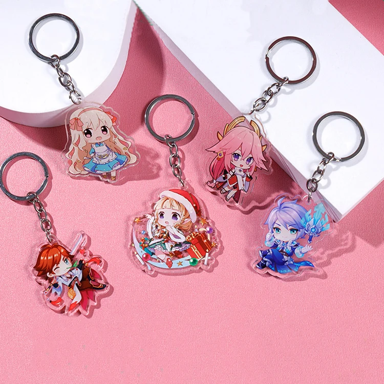 Acrylic Keychain  Laser Cut Plastic Diy Design Customised Clear Printed Anime Glitter Acrylic Charm Custom Cartoon Key Chain