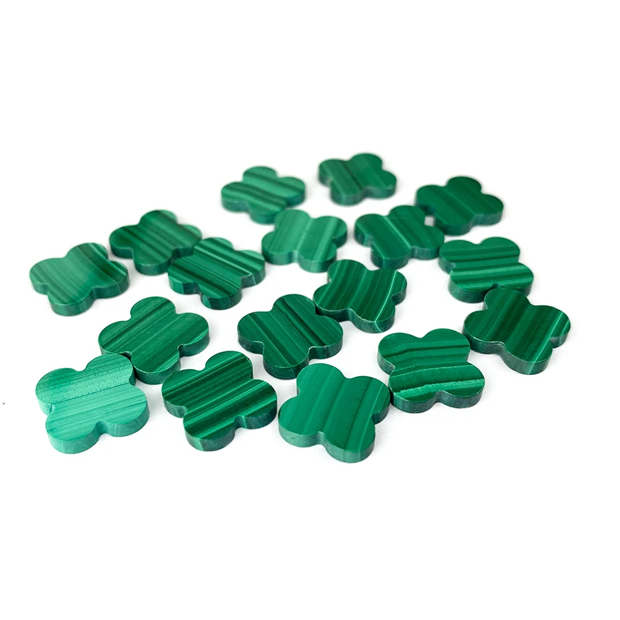 Natural Malachite Gems Custom Cut Size Shape Wholesale High Quality Four Leaf Clover Double Sided Flat Gemstones Malachite