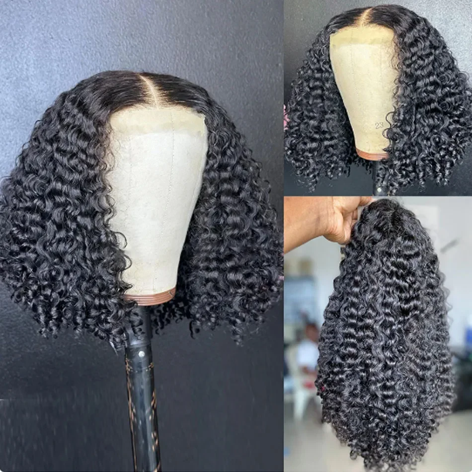 Short Kinky Curly Bob 12A Malaysian Lace Front Human Hair Glueless Wig