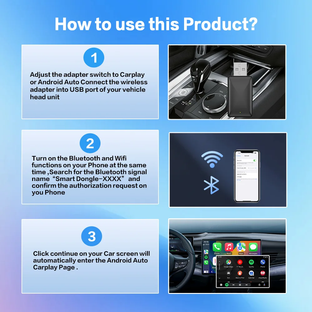 Wireless CarPlay Adapter & Android Auto 5.8GHz WiFi Type-C/USB Plug & Play Factory Wired CarPlay Cars