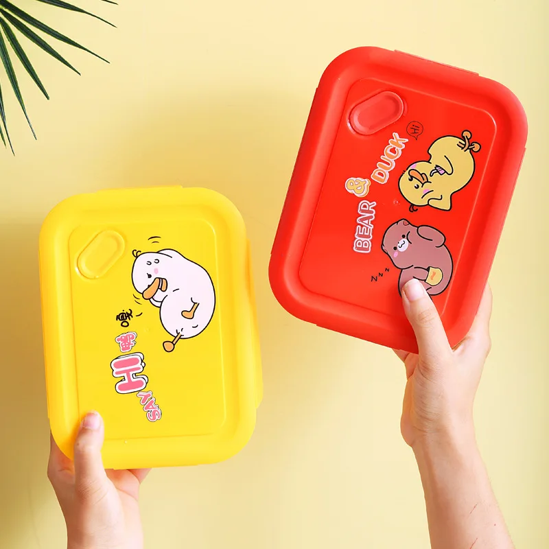 Cartoon Transparent Compartments Portable Sealed Leak-proof Plastic Lunch Box For Kids Student Worker Microwave Oven Use
