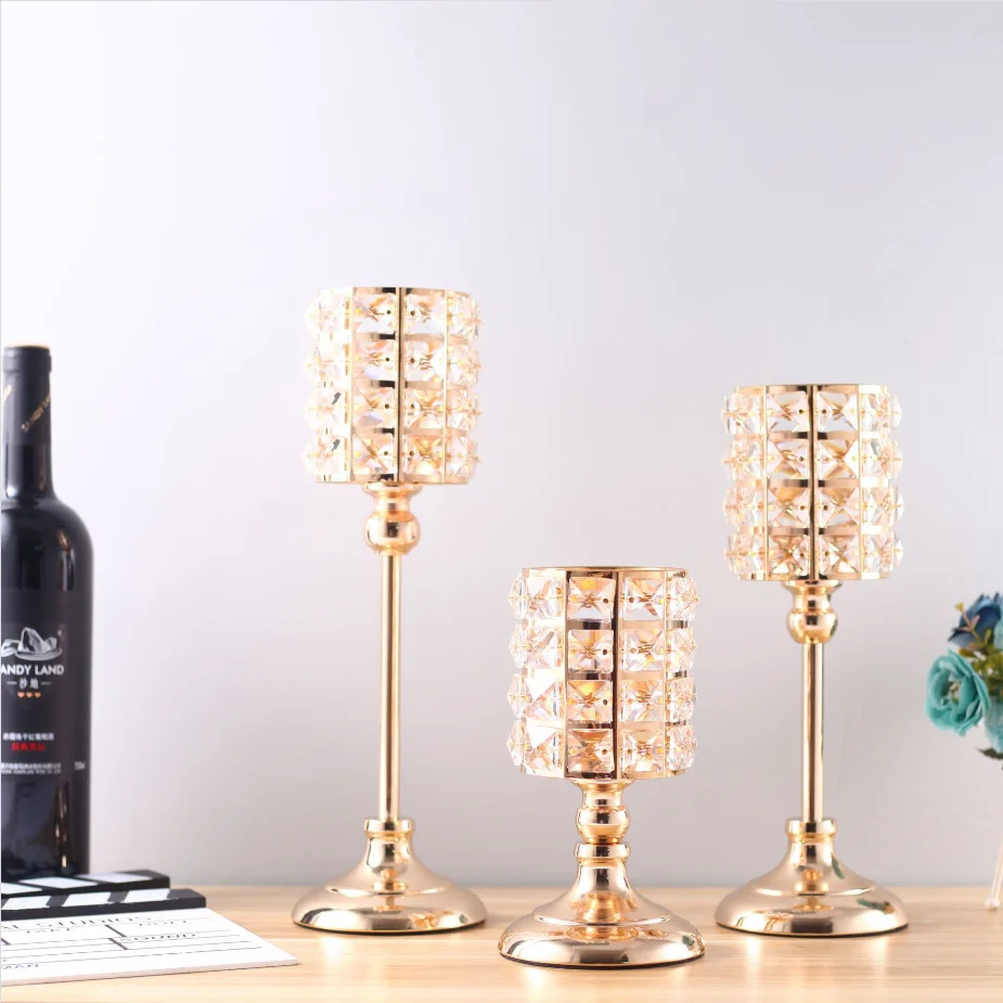 Wholesale Modern Home Decor  Metal Long Stem Blinking Crystals Candle Holder