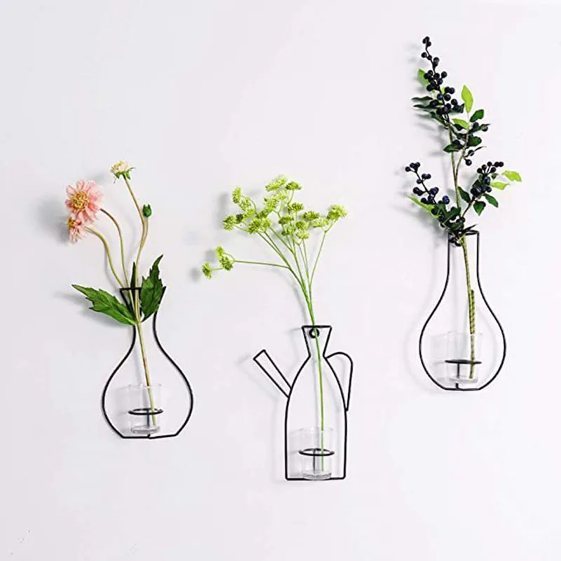 DREA new model 5 designs black metal holder for vase flower metal wall flower vase