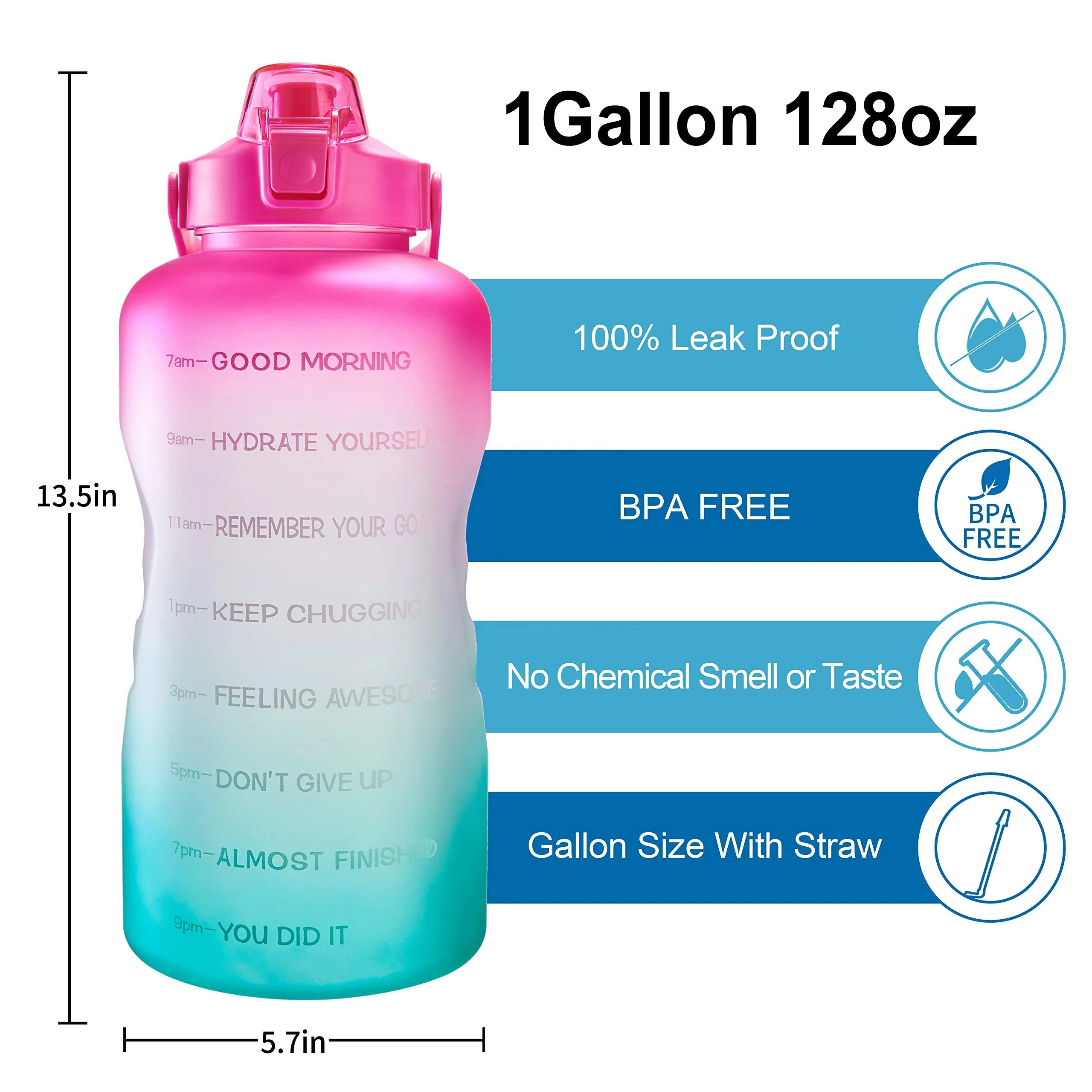 Plastic Time Maker Sport Water Bottle BPA Free Gradient for Gym and Outdoor 128OZ Travel Ningbo Adults Modern Sustainable PETG