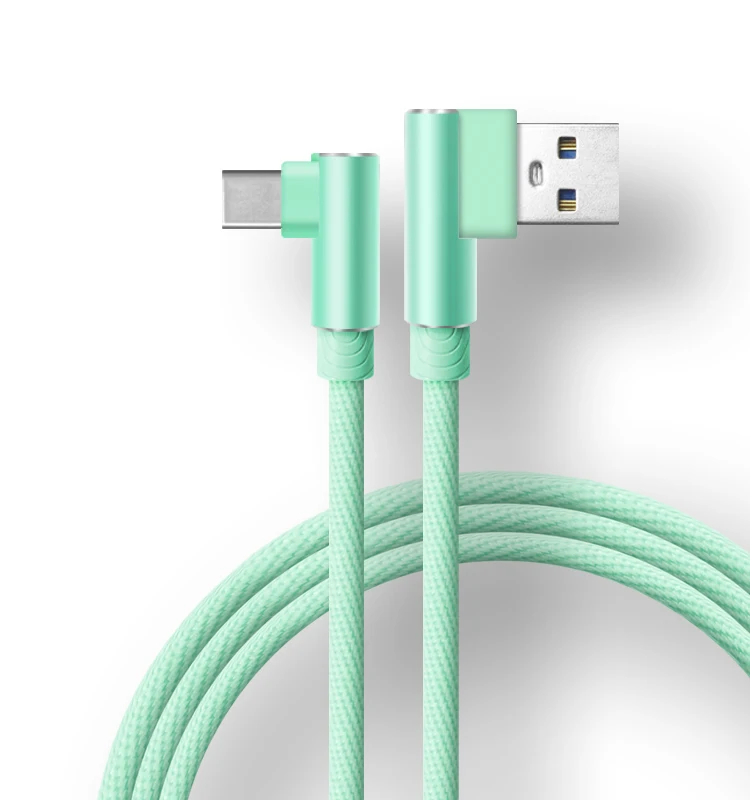 90 degree Wholesale Fabric Usb Charger Cable 1m Micro type-c Usb Android Mobile phone 1 meter game Cable