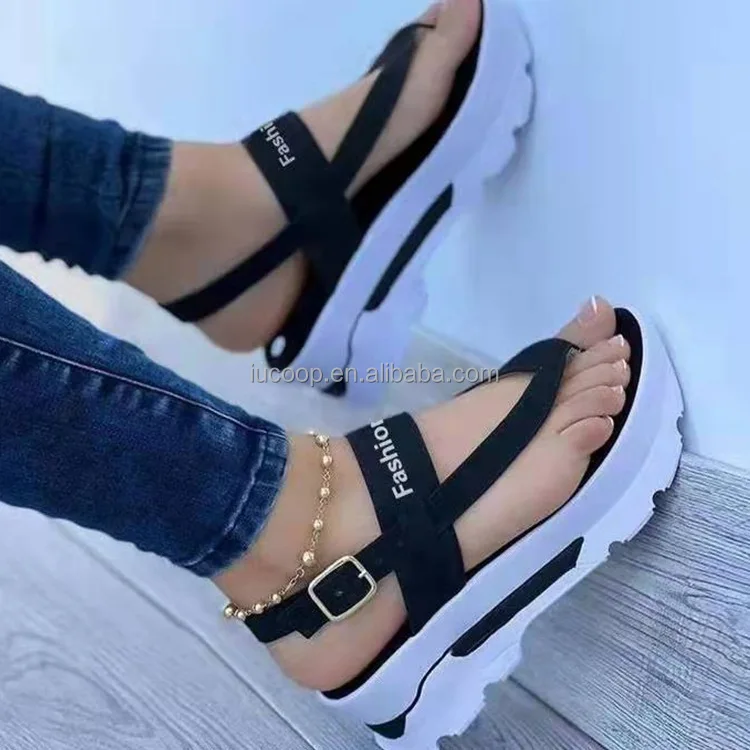 Popular custom Ladies flip flop women platform sandals outdoor wedge slides slippers summer shoes with thick bottom