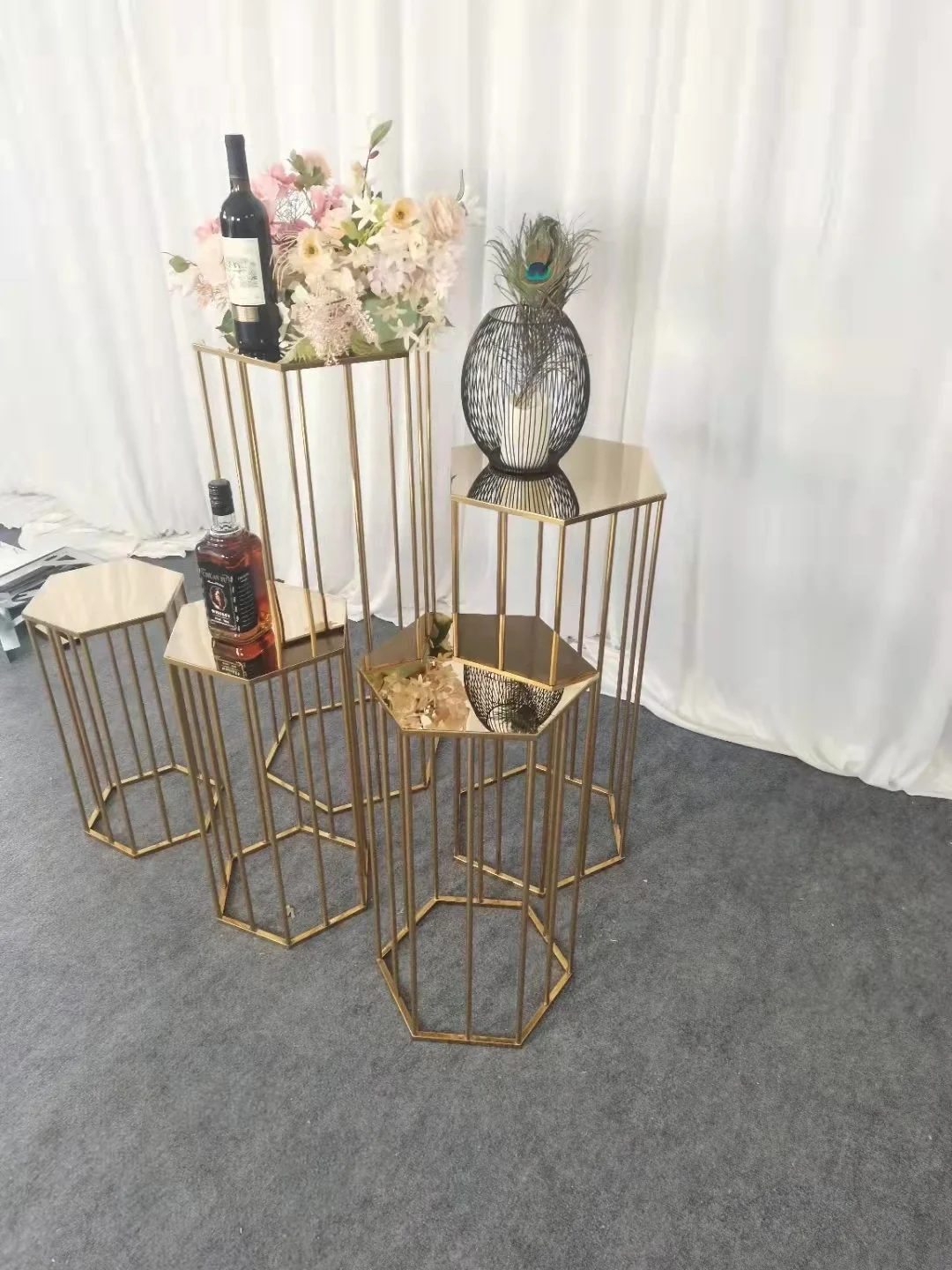 hexagonal shape stand Wedding Backdrop Design Stainless Steel Gold Arch Backdrop Party Frame 230116