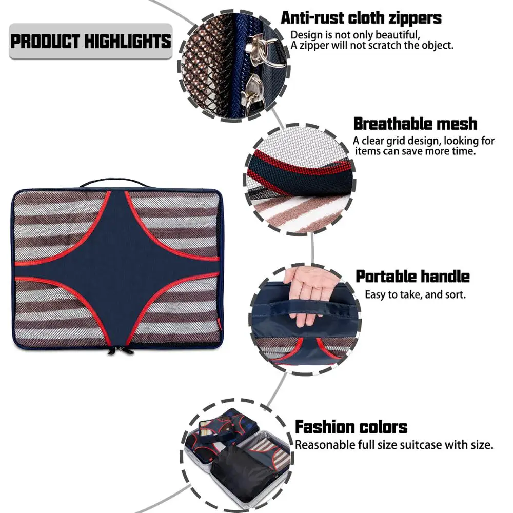 Packing Cubes 4 Set Travel Luggage Organizers with Durable Laundry Bag