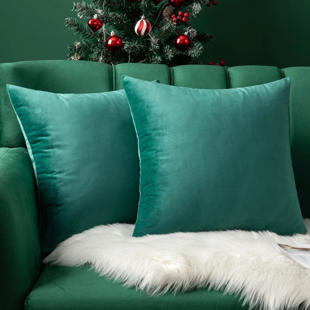 Wholesale Square velvet cushion cover home decor super soft Green velvet pillow case 45X45 50X50 Solid velvet decorative Cushion