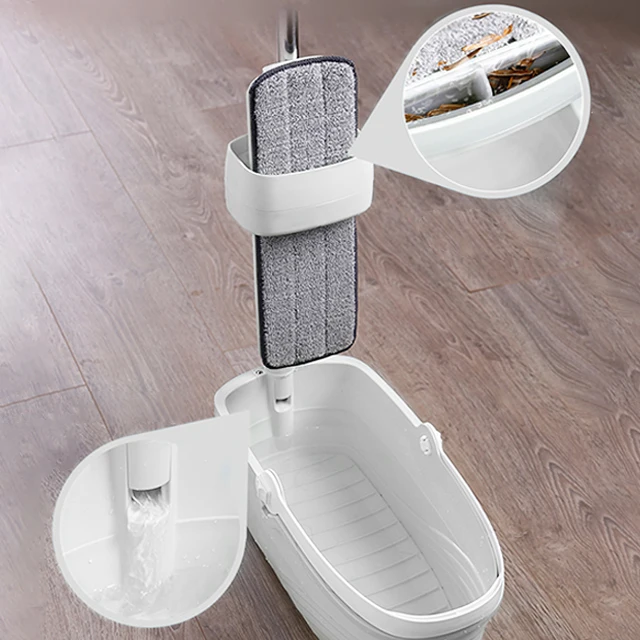 Microfiber Floor Mop  Cleaning Flat Mop  and Bucket Set with Wringer Long Handle