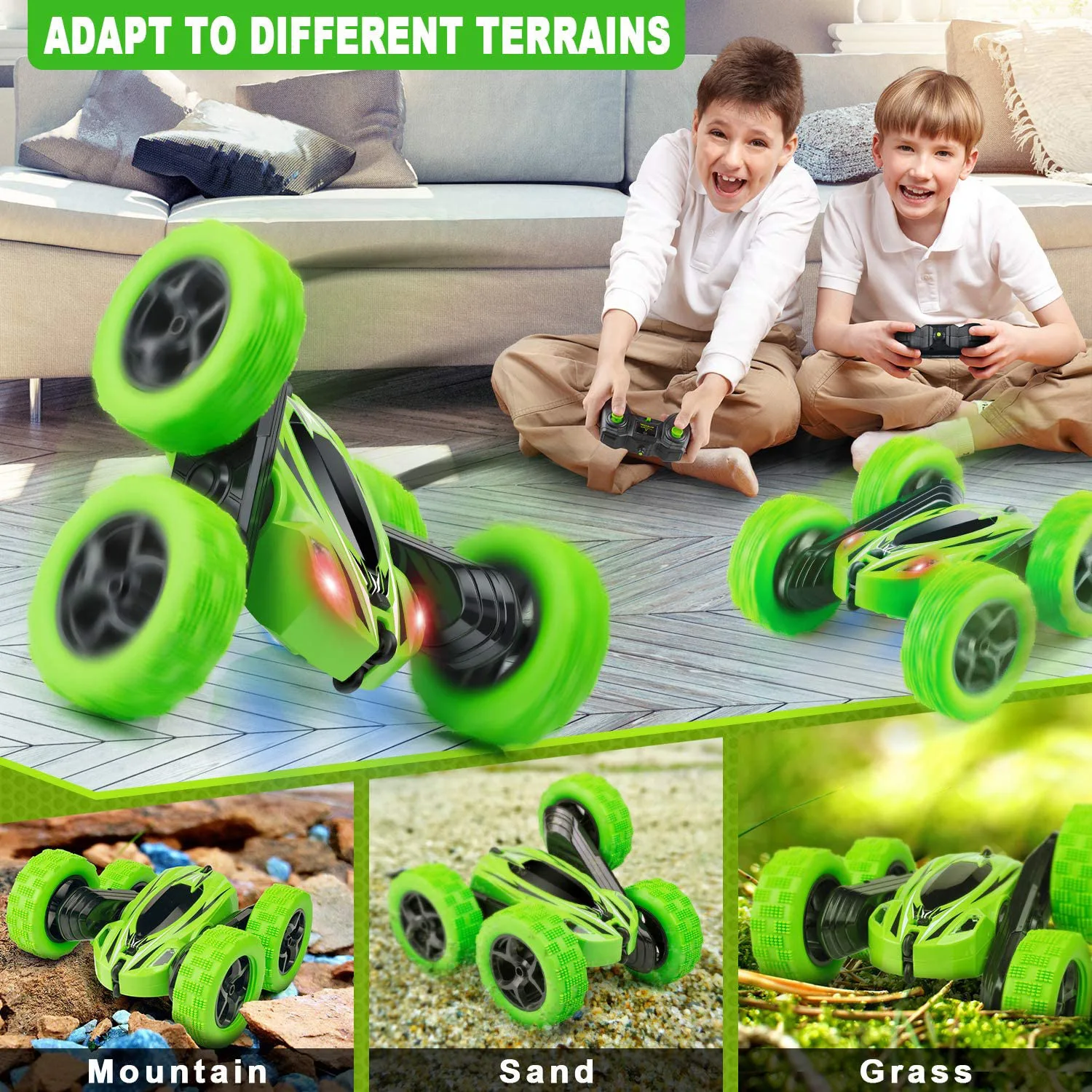 remote control car double sided 360 degrees rotating RC stunt cars toy with headlights kids xmas toy cars for boys/girls