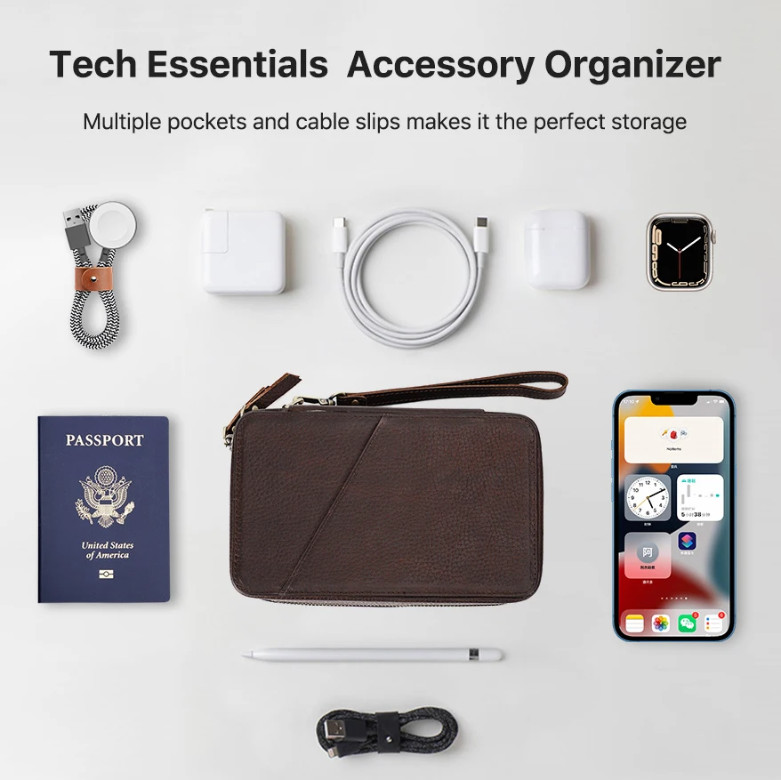 Digital Accessory Storage Bag Dropshipping Leather Electronic Accessories Organizer Case Cable Storage Travel Pouch CF1149