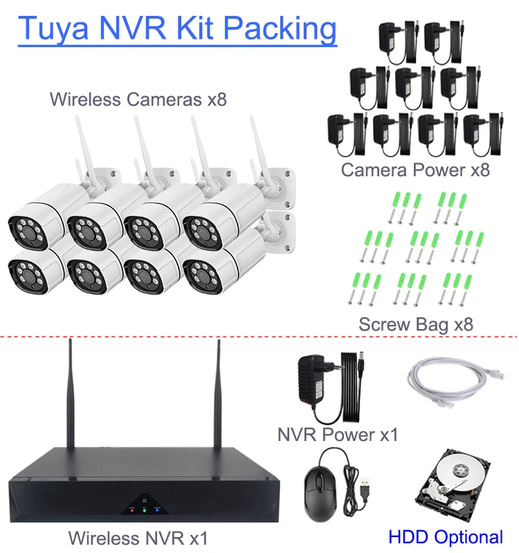 4ch 8ch 2mp 3mp 5mp 4 8 channel smart wifi camera wireless tuya nvr kit security camera system with two way audio talk
