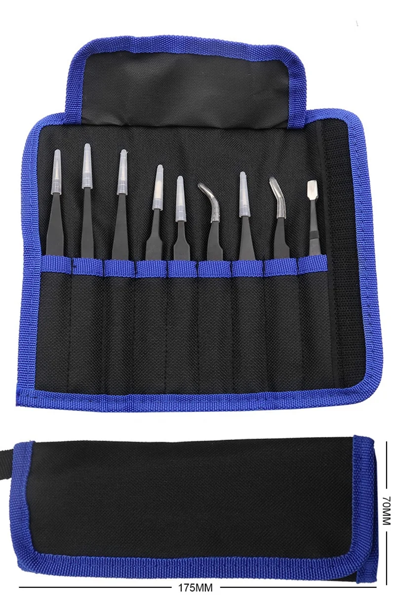 Upgraded Anti-static ESD Stainless Steel Tweezers Maintenance Tools Industrial Precision Curved Straight Tweezers Repair Tools