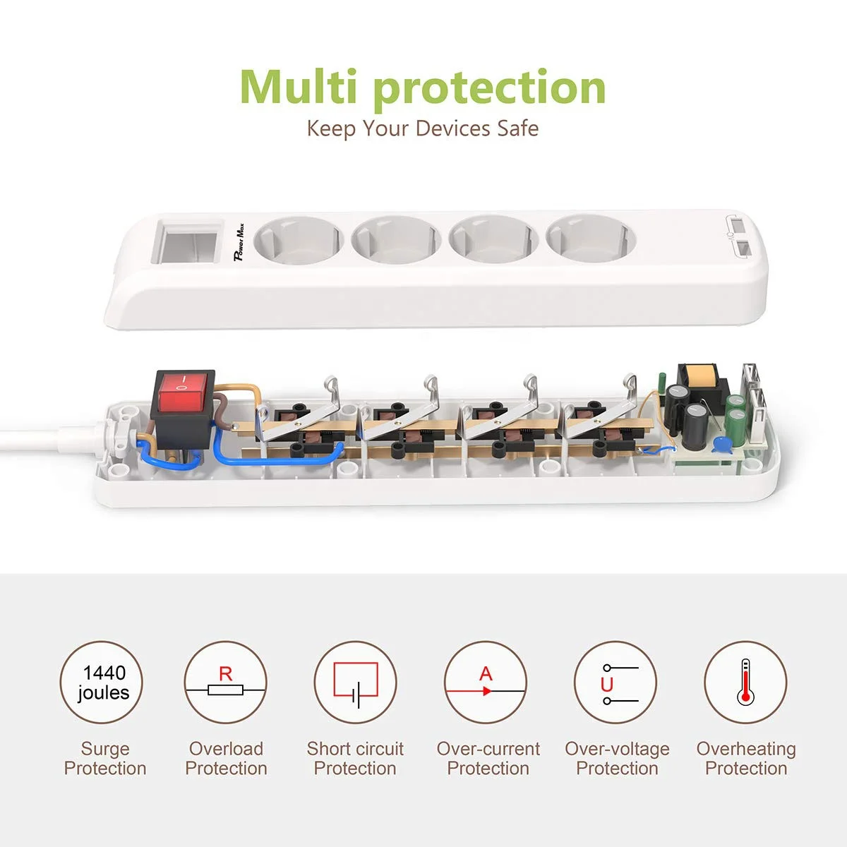 CE approved German 4 way power strip 3 gang German extension sockets 4 outlet eu plug