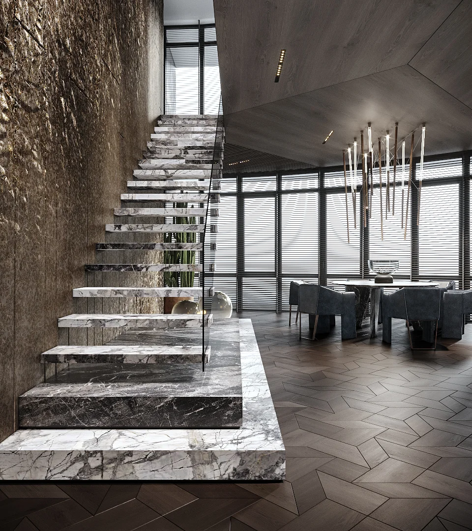 Customized high quality marble diy floating stairs for villa indoor designs from Foshan professional staircase manufacturer