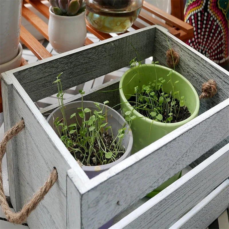 Decorative Farmhouse Wooden Storage Container Boxes Rustic Wood Nesting Crates with Handles Wooden Crate Box