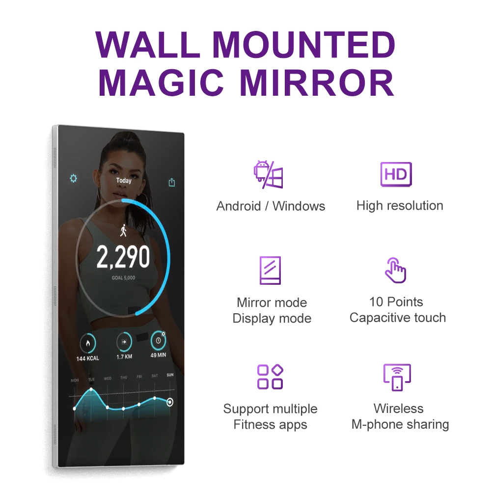 32 43 Inch Lcd Display Wall Mounted Capacitive Touch Screen Magic Smart Mirror Fitness