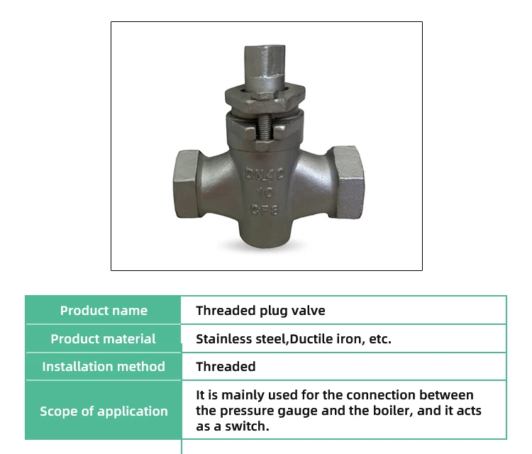 Gas internal thread  2 way stainless steel cock plug valve