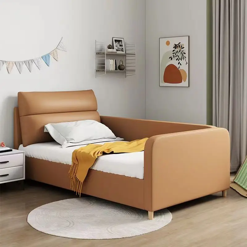 safety small sleeping single wooden children bed Modern simple solid wood extended bedroom with guardrail bed for children
