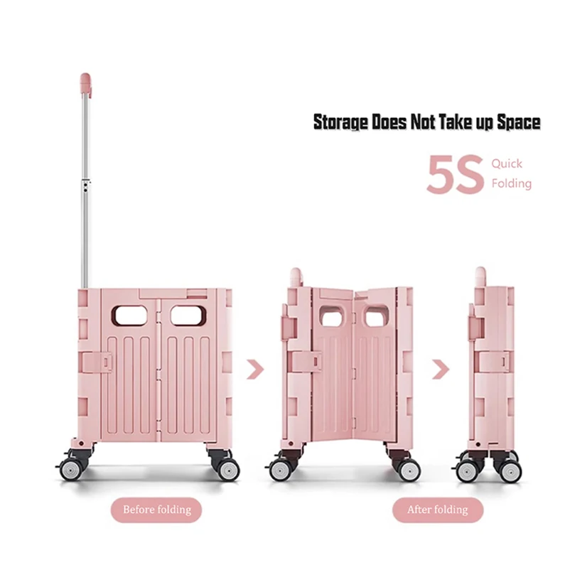Factory Grocery Folding Shopping Cart Bags Shopping Cart Storage Organizer Stair Climbing Trolley Foldable Trolley Plastic Pink