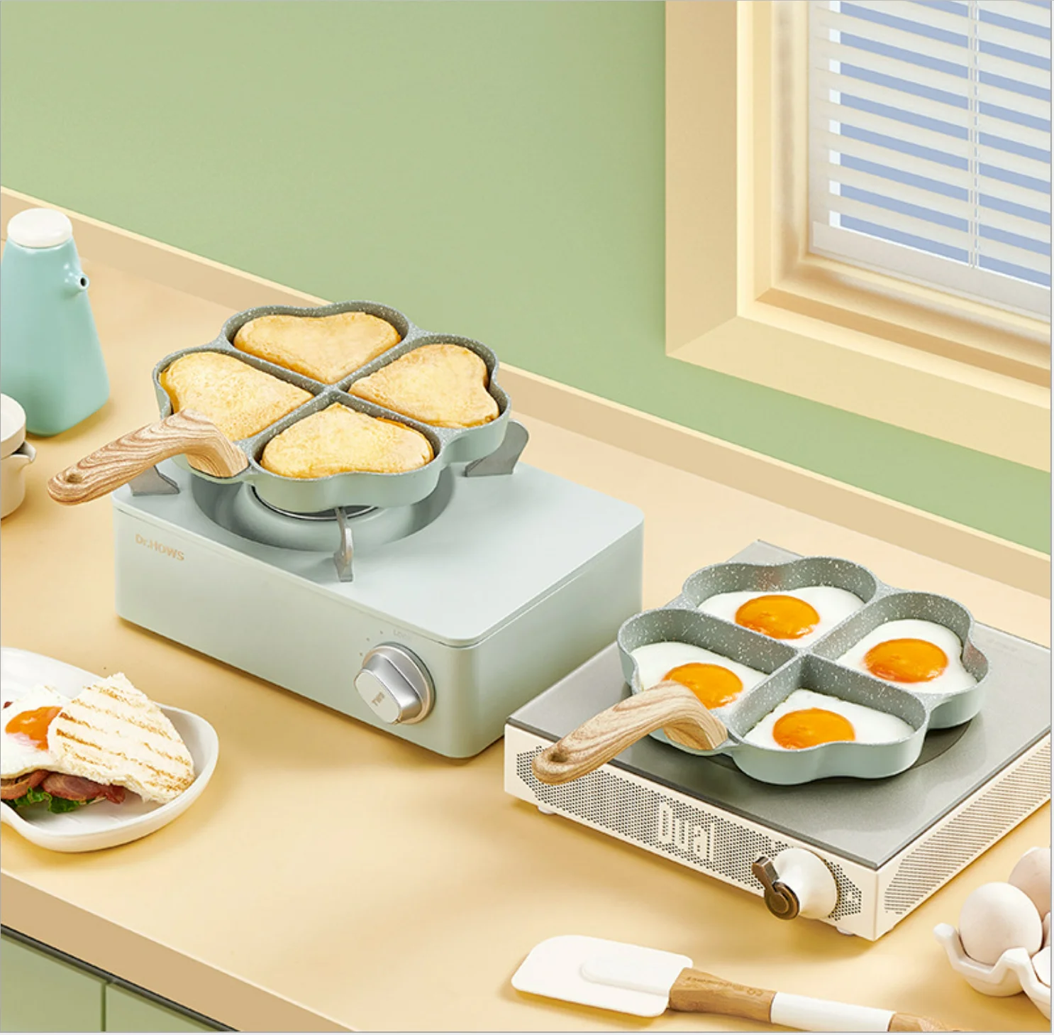 Non Stick Frying Pan Cookware Love Four-Hole Pans Not Sticky Pan Heart-Shaped Egg Burger