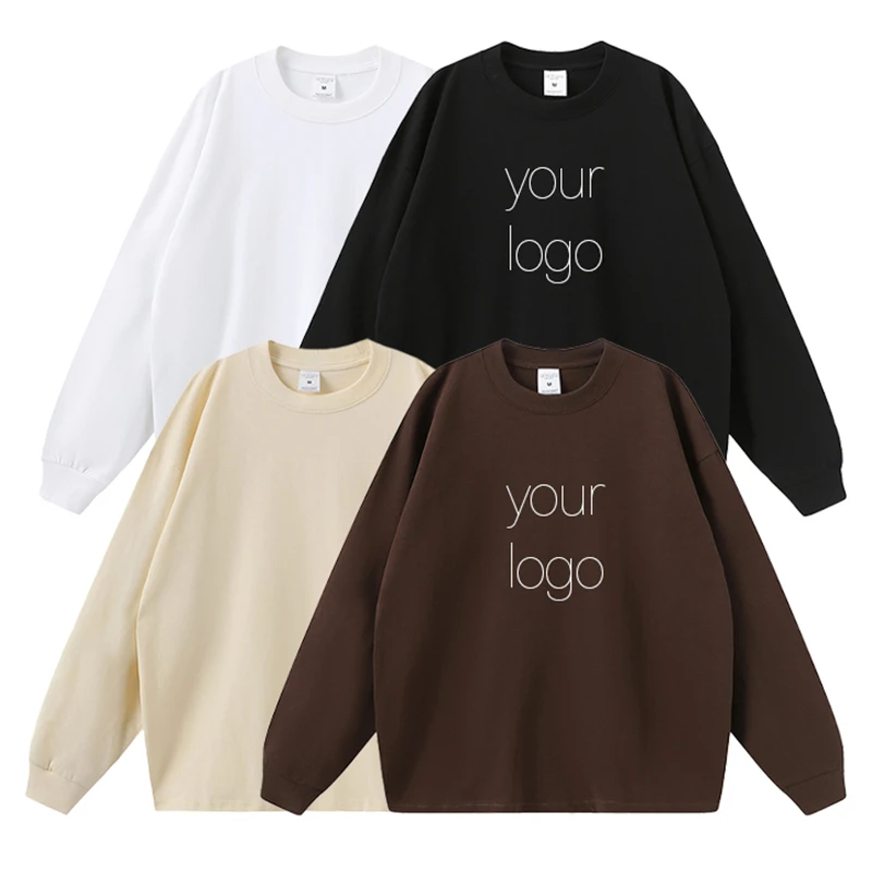 OEM Crew Neck Heavy Cotton TShirt Blank Drop Shoulder Pullover Screen Print Plain Oversized Long Sleeve T Shirt Men
